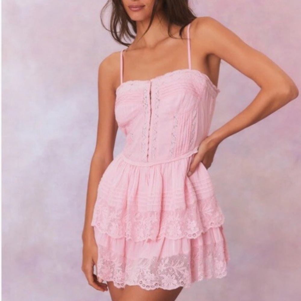 Loveshackfancy Nerida Bustier Lace Victorian Tiered Mini Dress size 2